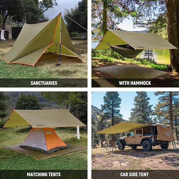 Waterproof Camping Tarp 10 x 10ft Survival Tent Backpacking Portable Tarp Multifunctional Anti-UV Shelter for Outdoor (Blackish Green)