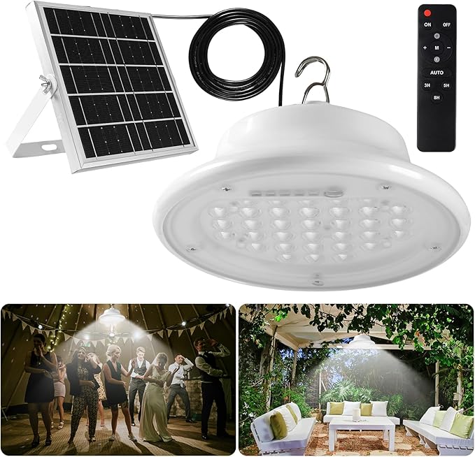 Solar Pendant Light Shed Light Lighting Day and Night Auto Dusk to Dawn Solar Light Indoor and Outdoor with Remote Controlfor for Barn, Patio, Garden, Yard, Gazebo,Chicken Coop, Tent (1 Light)