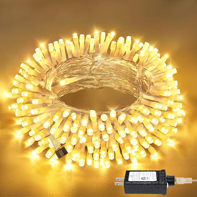 Connectable LED String Lights Indoor Outdoor, 150 LED 49 FT Warm White Christmas Lights Waterproof, 8 Modes Plug in Twinkle Fairy Lights for Classroom Bedroom Decoration
