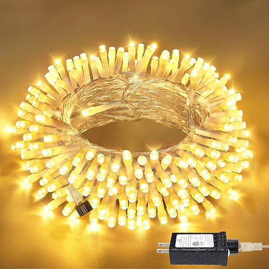 Connectable LED String Lights Indoor Outdoor, 150 LED 49 FT Warm White Christmas Lights Waterproof, 8 Modes Plug in Twinkle Fairy Lights for Classroom Bedroom Decoration