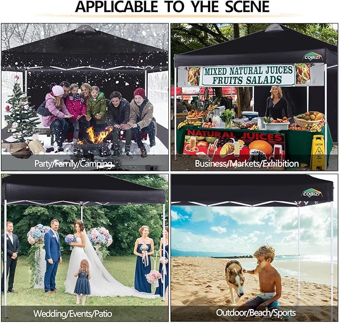 COBlZI 10x10 Pop Up Canopy Tent with 4 Removable Sidewalls，One Push Setup Waterproof Commercial Gazebo Tent with Air Vent, 4 Sandbags，4 Stakes & 8 Ropes（Tents for Party/Exhibition-Black