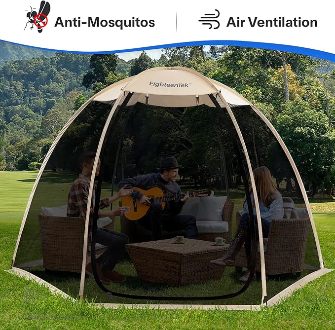 EighteenTek Screen House Gazebo, 2-4-6 Person Pop Up Screen Tent, Instant Screen Room with Carry Bag, Outdoor Mosquito Tent, Sun Shade Shelter for Patio, Garden, Backyard, Deck & Outdoor Activities