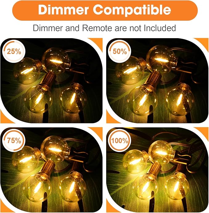 48+2 Pack G40 LED Replacement Bulbs for Outdoor String Lights, Dimmable, Warm White, E12 Screw Base, Waterproof LED Globe Bulbs Light for Indoor Outdoor Patio Cafe Decor