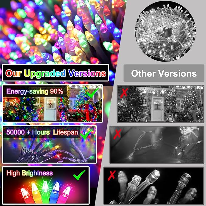 1500 LED 502FT Christmas String Lights Outdoor, Christmas Light with 8 Lighting Modes& Timer & Memory, Plug in Outdoor Waterproof Clear Wire Twinkle Light for for Xmas Yard Tree Party Decor Multicolor