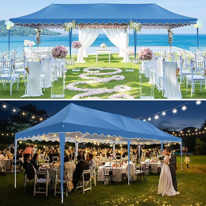 HOTEEL 10x30 Pop Up Canopy with 8 Sidewalls, UV 50+ and Waterproof Party Tent 10×30, Thickened Frame, Large Space Easy Pop Up Canopy, Outdoor Canopy for Weddings, Beaches, Parties, Patio (Blue)