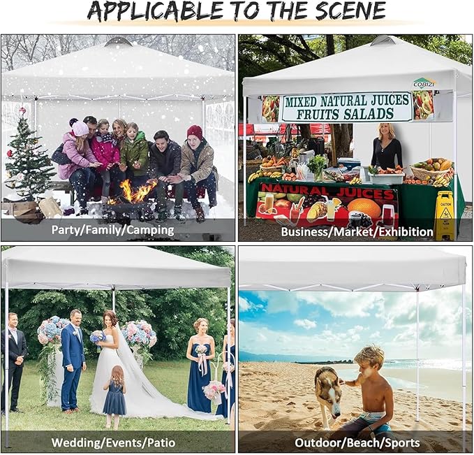COBlZI 10x10 Pop Up Canopy Tent with 4 Removable Sidewalls，Waterproof Commercial Easy up Adjustable Gazebo with Air Vent, 4 Sandbags，4 Stakes & 8 Ropes（Tents for Party/Exhibition,White