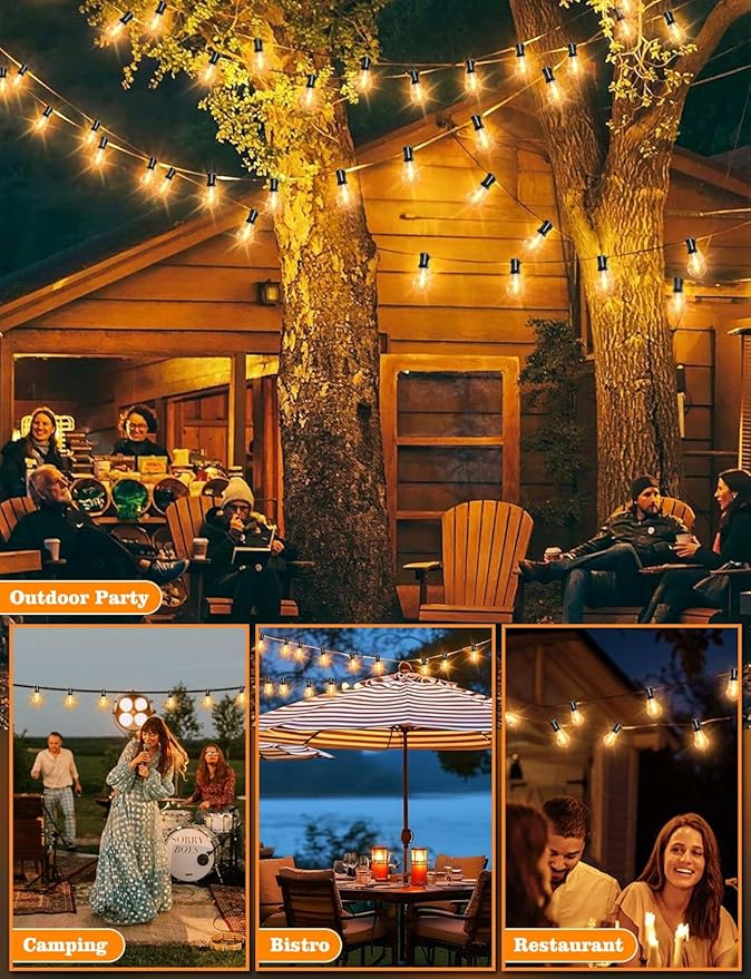 Outdoor String Lights 75FT Patio Lights with 35+3 A39 Waterproof Edison Bulbs LED String Lights for Outside Bistro, Backyard, Cafe, Gazebo, Warm White 2200k