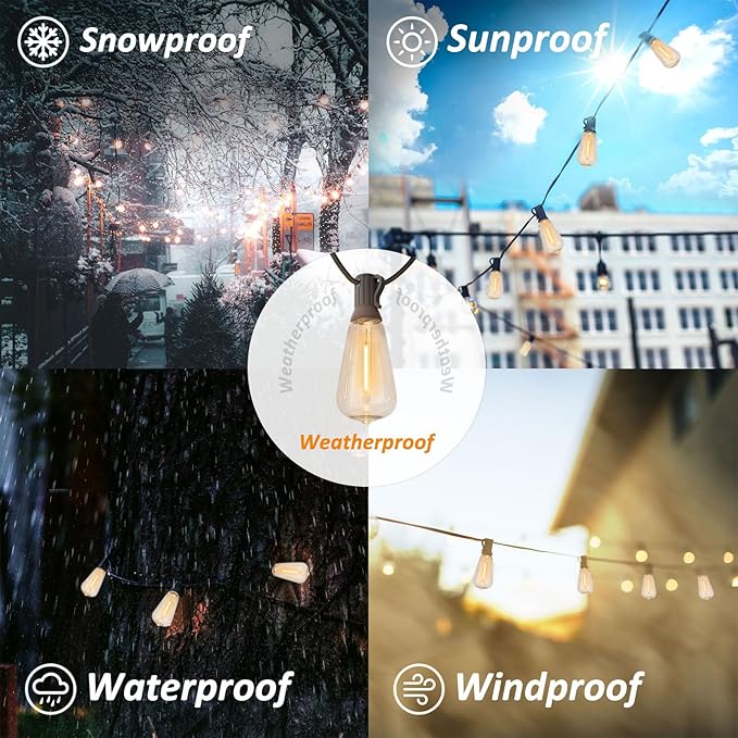 200FT Outdoor Edison String Lights for Outside LED Waterproof 2200K Patio Lights with 104 ST38 Shatterproof Plastic Bulbs Soft Warm Bistro Lights Outdoor Connectable for Gazebo Pergola 2Pack x 100FT