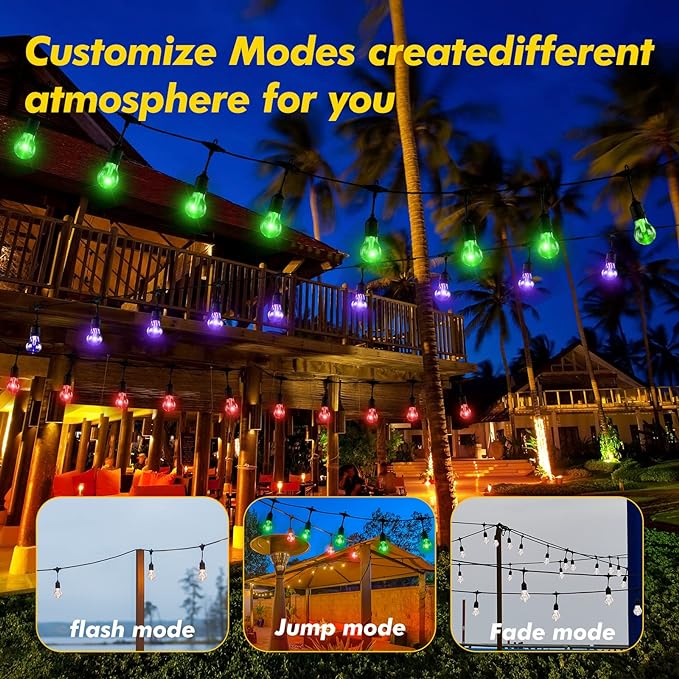 Solar Outdoor RGB String Lights, 96FT Dimmable Patio String Lights with Shatterproof Edison Bulbs, Remote, Commercial Outdoor Color Changing Lights for Cafe,Yard, Party