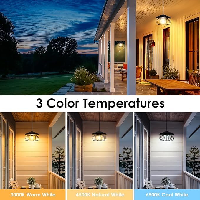 ropelux Solar Shed Light Outdoor Indoor, Bright 3000LM 5 Modes (Daytime Available) Lamp with 3 Color Temps Dual Motion Sensor Remote, Hanging Pendant Lights for Gazebo Barn Garage Shop, 2 Pack