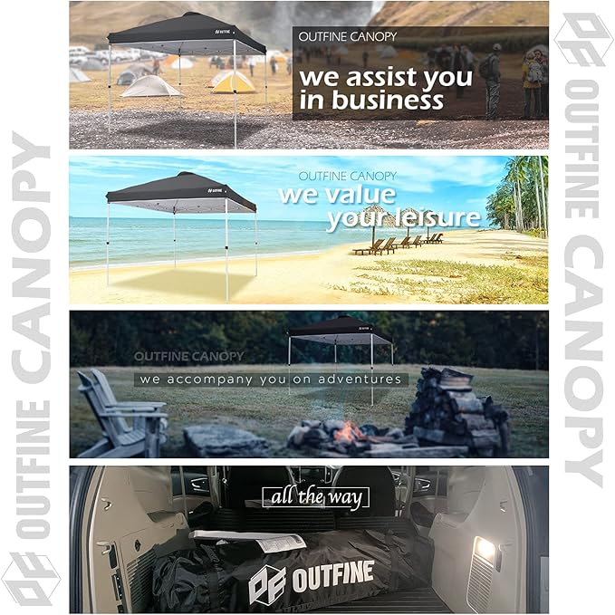 OUTFINE Pop-up Canopy 10x10 Patio Tent Instant Gazebo Canopy with Wheeled Bag,Canopy Sandbags x4,Tent Stakesx8 (Black, 10 * 10FT)