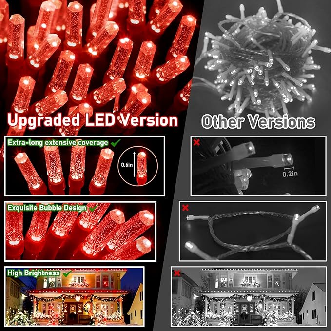 XURISEN Upgraded 561FT 1400 LED Christmas Lights Outdoor, Super Long String Lights 8 Modes & Memory Timer Plug in Fairy Lights for Home Xmas Tree Party Wedding Decor -Red
