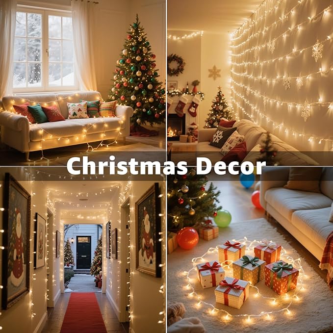 Connectable LED String Lights Indoor Outdoor, 150 LED 49 FT Warm White Christmas Lights Waterproof, 8 Modes Plug in Twinkle Fairy Lights for Classroom Bedroom Decoration