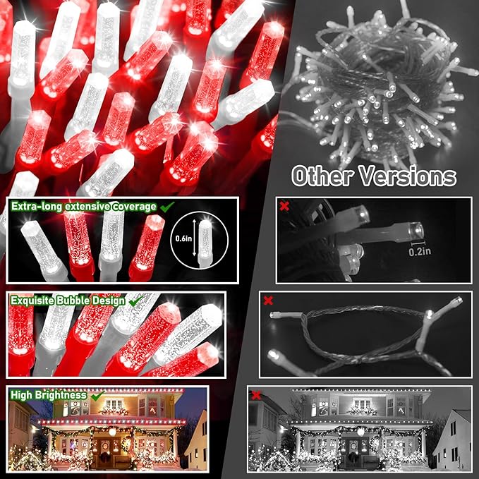 XURISEN Upgraded 561FT 1400 LED Christmas Lights Outdoor, Super Long String Lights 8 Modes & Memory Timer Plug in Fairy Lights for Home Xmas Tree Party Wedding Decor -Red and White