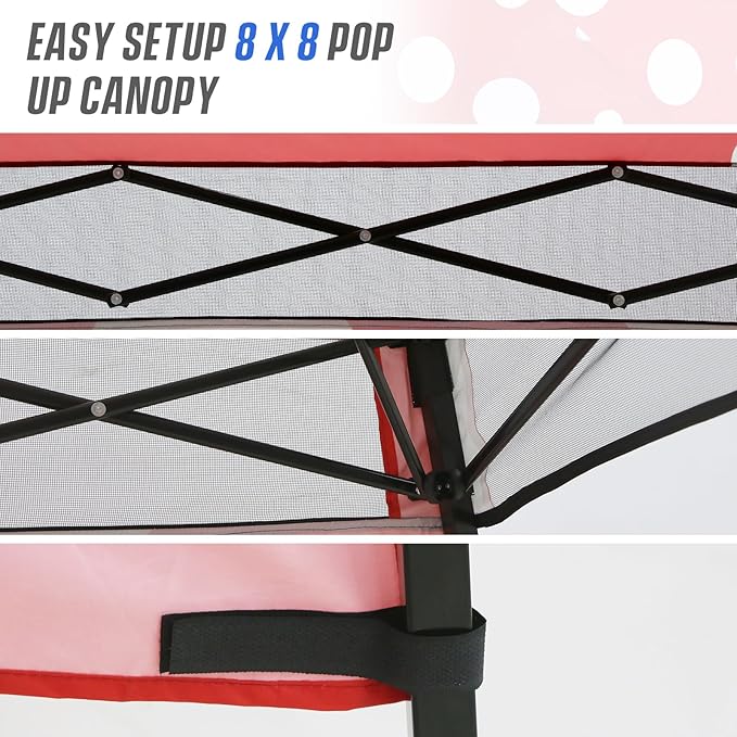 EAGLE PEAK 8x8 Pop Up Canopy Tent with Sidewall, Compact, Portable Slant Leg Instant Sun Shelter for Beach, Sports, & Camping, 8x8 Base 6x6 Top, Red Mushroom