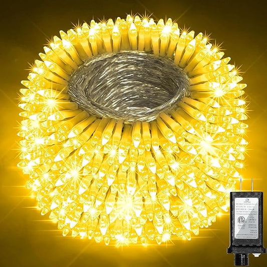 340 LED 90FT Christmas String Lights Outdoor, 12 Pro Modes and Timer Memory & Brightness, Plug in Outdoor Waterproof Clear Wire Twinkle Light for for Xmas Yard Tree Wedding Party Decor (Warm White)