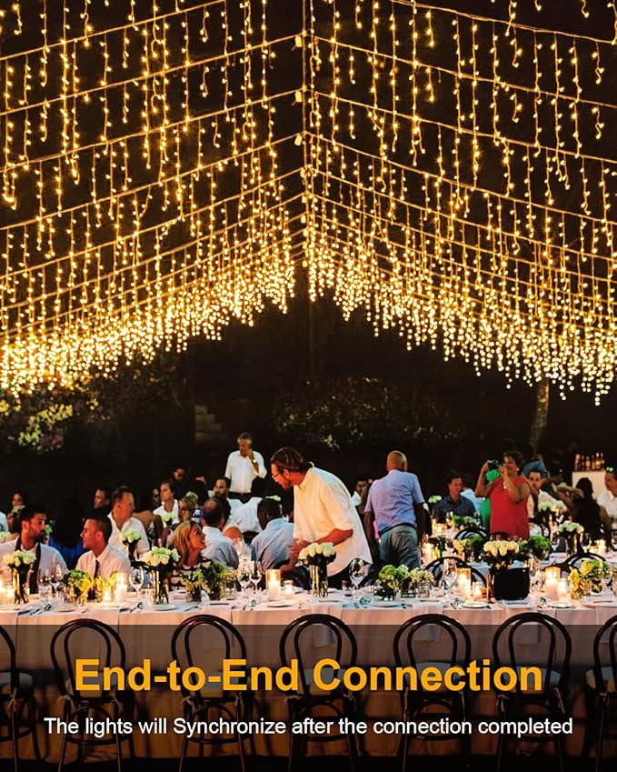 Christmas Lights Outdoor, 53 FT 486 LED Christmas Light for Outside, Timer & Memory, Plug in 8 Modes Hanging Fairy Light with 108 Drops for House Eaves Yard Patio Holidays Decorations, Warm White