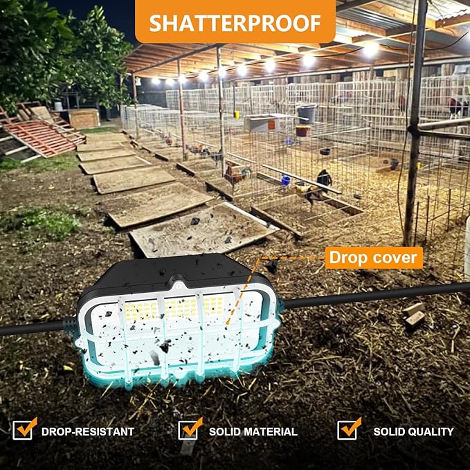 100ft LED Construction String Lights, 150W 15000LM Waterproof IP67 Led String Work Lights, Construction Temporary Lights (100ft-10lights).