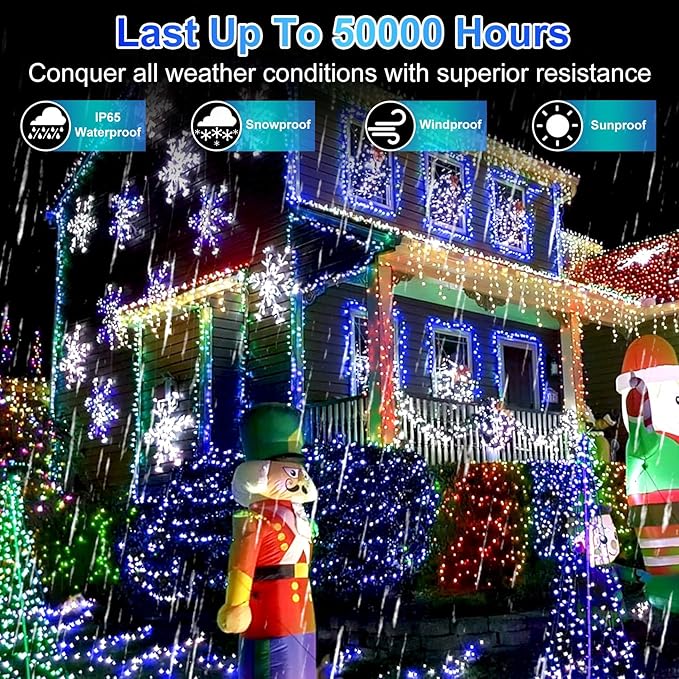 750 LED 256FT Christmas String Lights Outdoor, Christmas Light with 8 Lighting Modes& Timer & Memory, Plug in Outdoor Waterproof Clear Wire Twinkle Light for for Xmas Yard Tree Party Decor Blue&White