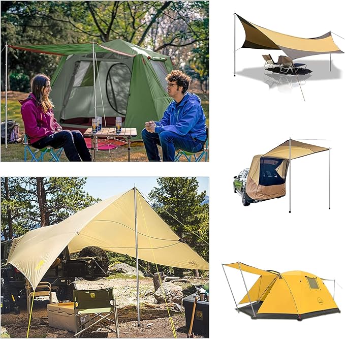 KOMCLUB Telescoping Tent Poles - Adjustable Heavy Duty Camping Poles - Thickened Stainless Steel - Set of 2 - For Tarp, Awning, Canopy, Beach Shelter, Sun Sails