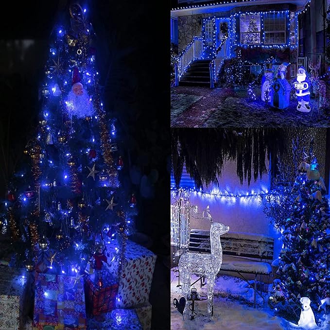 75.8 FT 200 LED Blue Christmas String Lights Outdoor & Indoor, Timer & Memory Function & 8 Modes, Extendable Ultra Bright Green Wire Mini Twinkle Lights for Xmas Tree Patio Holiday Party Garden Decor
