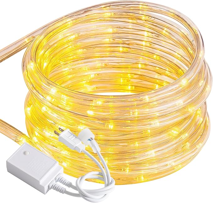 Waterproof LED Rope Lights, Connectable & Flexible with 8 Modes, Outdoor Lighting for Deck, Garden, Pool, Patio & Christmas Decor (Warm White, 20ft)