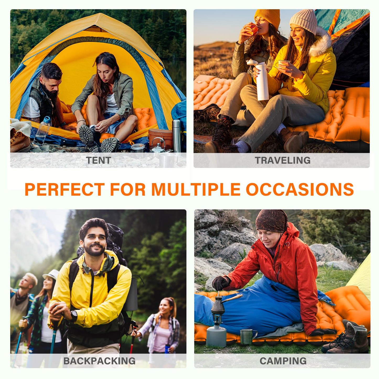 Camping Sleeping Pad, Ultralight Camping Mat with Pillow Built-in Foot Pump Inflatable Sleeping Pads Compact for Camping Backpacking Hiking Traveling - Orange