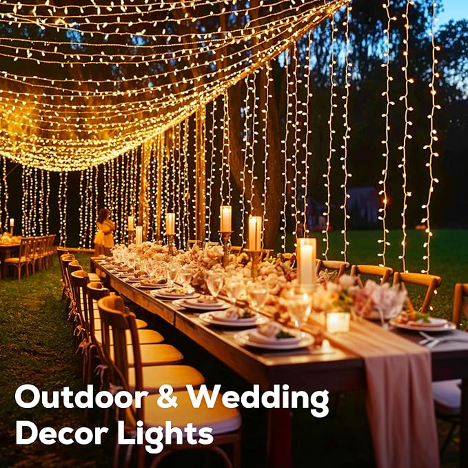 246FT 600 LED Christmas Lights Outdoor Waterproof 8 Modes String Lights for Outside Warm White Christmas Tree Lights Plug in for Outside Indoor Bedroom Wedding Party Holiday Decorations