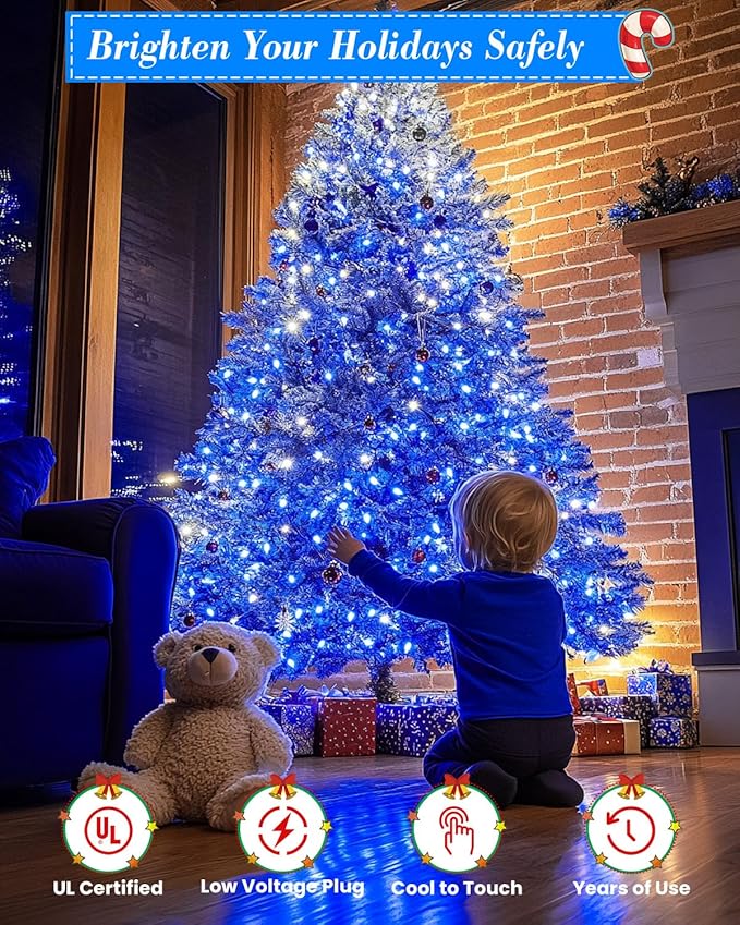 355FT 900 LED Christmas Lights, Extra Long Outdoor String Lights Waterproof, Timer & Memory, 8 Modes Dimmable Plug in Fairy Lights for Outside Tree Wedding Patry Holiday Decorations, Blue and White