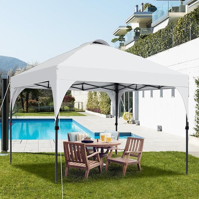 Pop Up Canopy, 10x10 FT Instant Outdoor Canopy Tent with Sandbags, 3 Adjustable Heights - Portable for Event, Parties, Camping and More Outdoor Activities