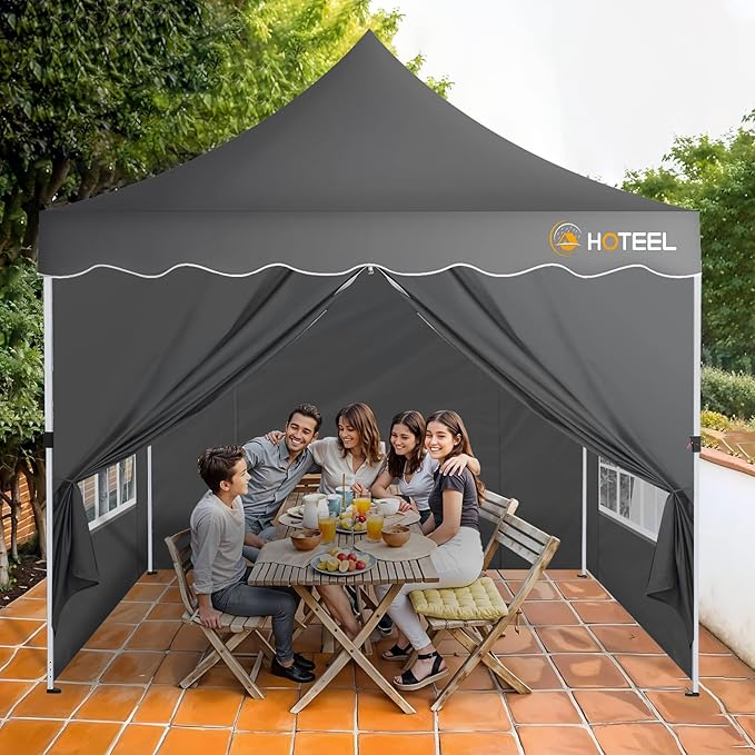 HOTEEL 10×10 Pop Up Canopy, UV 50+ and Waterproof Canopy Tent 10×10, Thickened Frame, Large Space Easy Pop Up Canopy, Outdoor Canopy for Weddings, Beaches, Parties, Patio (Grey)