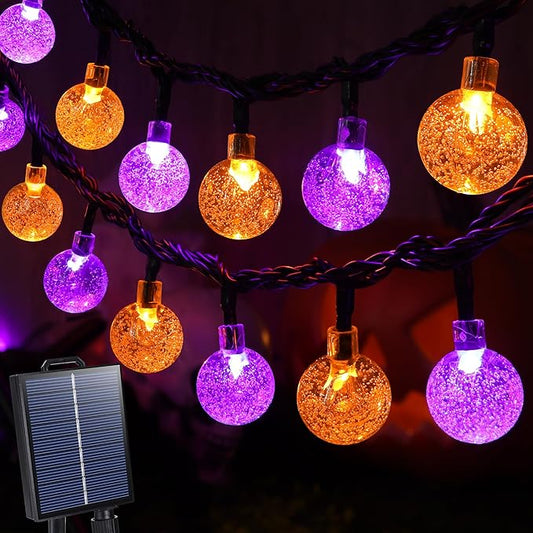 Joomer Orange Purple Halloween Solar Lights - 72FT 100LED Solar String Lights Outdoor, Waterproof Crystal Globe Lights with 8 Modes for Patio, Garden, Halloween Decor