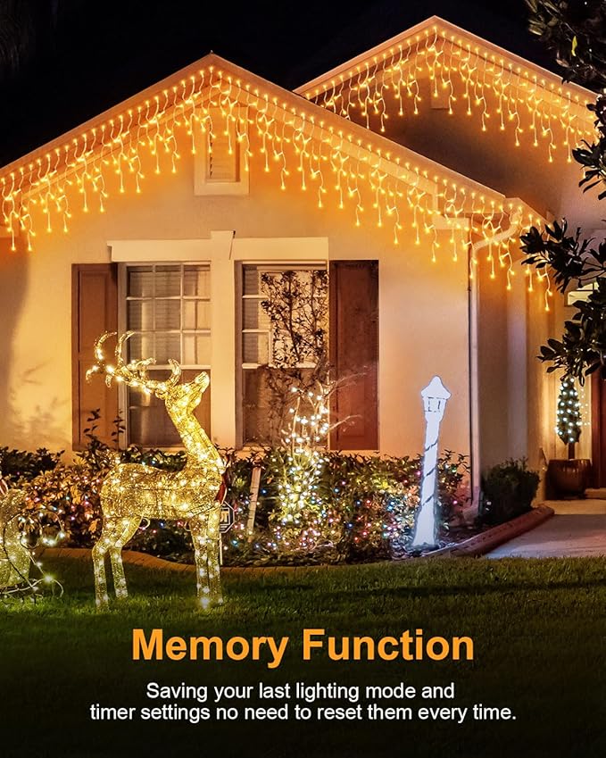 2 Pack 53FT 486 LED Christmas Lights Outdoor, Plug in Waterproof Christmas Lights for Outside, Timer & Memory, 8 Modes Hanging Fairy Light for House Eaves Yard Patio Wedding Decorations, Warm White