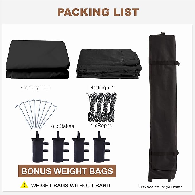 MASTERCANOPY Pop-Up Setup Outdoor Canopy with Netting Screen Walls (10x10, Black)