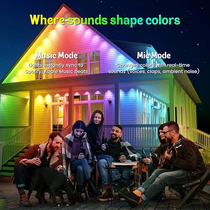 ISOPHO Permanent Outdoor Lights, RGB Smart String Light with 75 Scene Modes, Eaves LED Lights 50ft, Waterproof IP67, Suitable for All Holidays, Parties, Halloween, Christmas, App and Remote Control