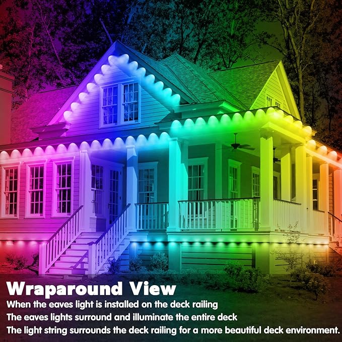 100FT Permanent Outdoor RGB Lights - IP67 Waterproof with Smart App Control Remote, DIY Scene Modes, Music Synchronization, Eaves Lights For Garden Decor, Deck, Christmas, Party, Party, Halloween,Roof