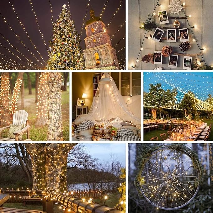 33 FT 100 LED Christmas String Lights Indoor Outdoor, Memory Function & Timer & 8 Modes, UL Certified, Linkable Green Wire Waterproof Twinkle Light for Christmas Tree Party Garden Decor (Warm White)