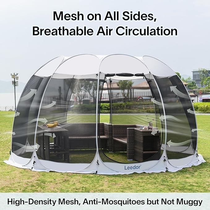 LEEDOR Pop Up Screen House, 6-10-15 Person Outdoor Screen Tent，Camping Screen Room with Carry Bag, Screened Gazebo with Mosquito Netting, Instant UV Resistant Sun Shelter for Garden, Patio, Backyard