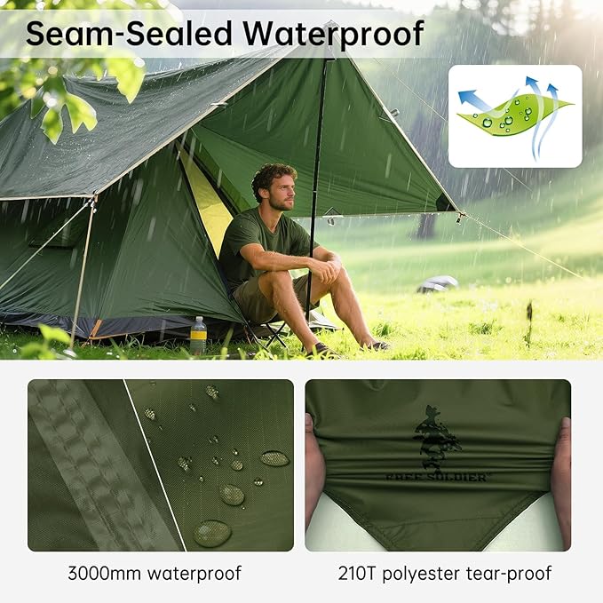 FREE SOLDIER Camping Tarp Waterproof Portable Multifunctional Outdoor Camping Traveling Awning Backpacking Shelter Rain Tarp (Dark Green 10×10.5ft)