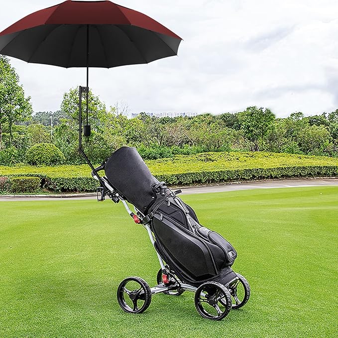 UPF 50+ Golf Umbrella with Adjustable Universal Clamp, Portable Umbrellas for Rain, Manual Open & Close, for Beach Chair, Golf Cart, Stroller, Bleacher, Patio