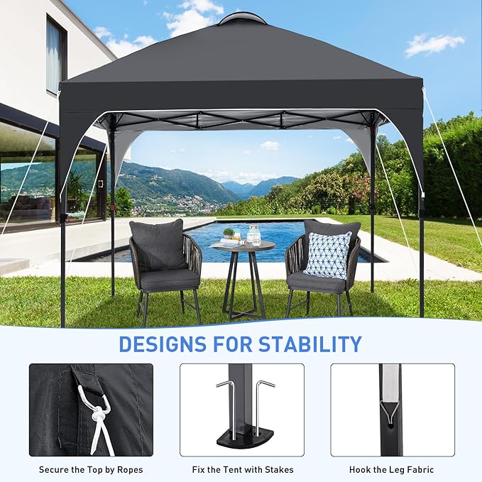 Pop Up Canopy, 10x10 FT Instant Outdoor Canopy Tent with Carrying Bag, 3 Adjustable Heights - Portable for Event, Parties, Camping and More Outdoor Activities