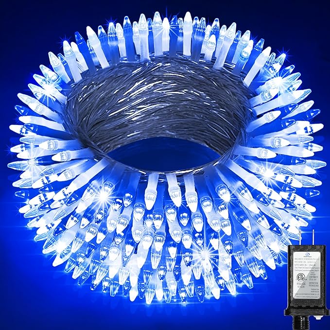 300LED 100FT Christmas String Lights, 8 Modes Fairy Lights Connectable, Indoor Outdoor String Lights with Timer & Memory for Christmas Tree Bedroom Yard Door Wedding Xmas Classroom Cool White & Blue