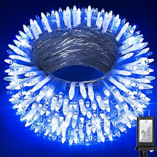 300LED 100FT Christmas String Lights, 8 Modes Fairy Lights Connectable, Indoor Outdoor String Lights with Timer & Memory for Christmas Tree Bedroom Yard Door Wedding Xmas Classroom Cool White & Blue