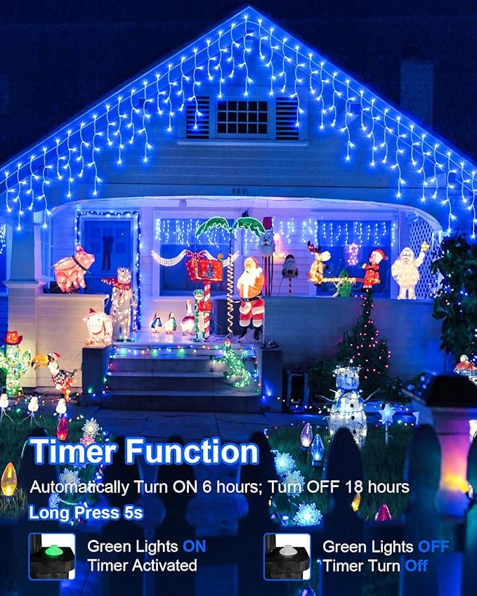 159 FT Christmas Lights Outdoor, 1458 LED Waterproof Outside Plug-in, Timer & Memory, 8 Modes Fairy Lights With 324 Drops for House Eaves Yard Patio Wedding Decorations, Blue