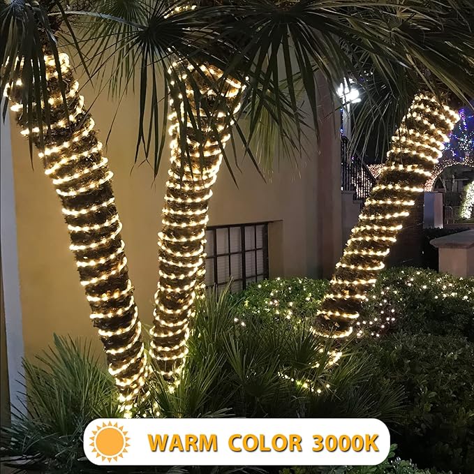 LED Rope Lights 100Feet 1080LEDs 120V Waterproof for Indoor Outdoor use IP65 for Party,Camping,Backyard,Fence,Fallway,Stairs,Pond,X'Mas Decoration,Patriot,Independence Day,4th of July(Warm white)