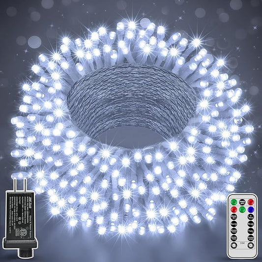 196FT 600LED Christmas Lights Outdoor Waterproof, White String Light with Remote, 8 Modes Christmas Tree Lights Plug in Twinkle Fairy Light for Classroom Holiday Xmas Party Decor