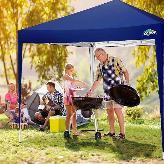 COBIZI 10x10 Pop Up Canopy Tent with 4 Sandbags, Easy Set Up Gazebo, Instant Outdoor Sun Shade &Waterproof Canopy with 8 Stakes,4 Ropes&Carry Bag, Tents for Parties, Beach, Backyard,Camping(Navy Blue