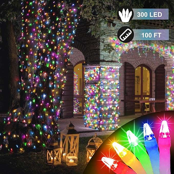 300LED 100FT Christmas String Lights, 8 Modes Fairy Lights Connectable, Indoor Outdoor String Lights with Timer & Memory for Christmas Tree Bedroom Yard Door Wedding Xmas Classroom Decor Multicolor