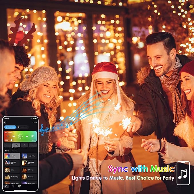 Smart Color Changing Halloween Lights, RGB LED String Lights with Remote & App Control & Timer, Music Sync Multiple Modes 66ft 200 LED Twinkle Christmas Tree Light Waterproof Indoor Outdoor Decor