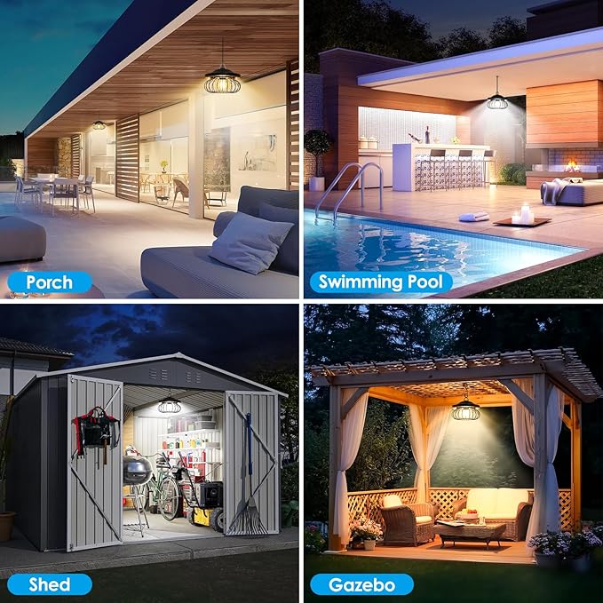 ropelux Solar Shed Light Outdoor Indoor, Bright 3000LM 5 Modes (Daytime Available) Lamp with 3 Color Temps Dual Motion Sensor Remote, Hanging Pendant Lights for Gazebo Barn Garage Shop, 1 Pack